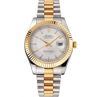 Luxury Swiss Rolex Datejust White Dial Gold Bezel Stainless Steel Case Two Tone Gold Bracelet