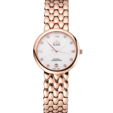 Omega De Ville Prestige White Dial With Diamonds Rose Gold Case And Bracelet