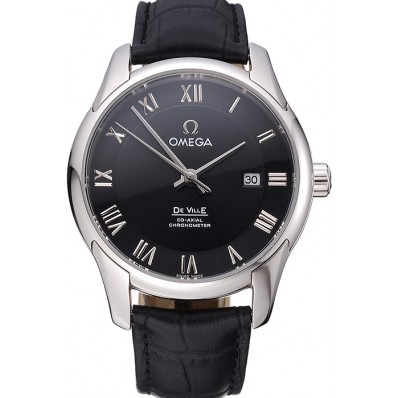Omega DeVille Black Dial Stainless Steel Case Black Leather Strap 622829