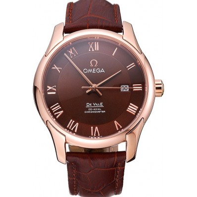 Omega DeVille Brown Dial Gold Case Brown Leather Strap 622831