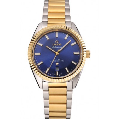 Omega Globemaster Blue Dial Stainless Steel Case Gold Bezel Two Tone Bracelet
