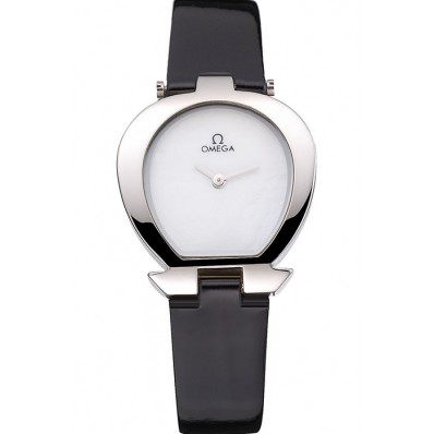 Omega Ladies Watch White Dial Stainless Steel Case Black Leather Strap 622818