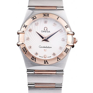 Omega Swiss Constellation Jewelry Rose Gold Case Small Radial Emblem White Dial