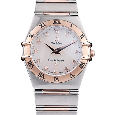 Omega Swiss Constellation Jewelry Rose Gold Case White Dial 98120