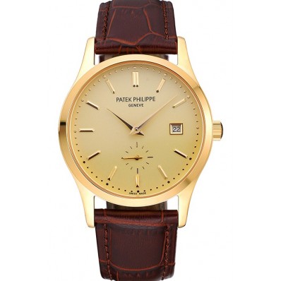 Patek Philippe Calatrava Gold Dial Gold Case Brown Leather Strap 622846