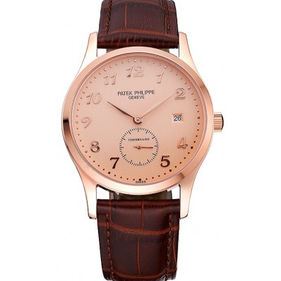 Patek Philippe Calatrava Rose Dial Rose Gold Case Brown Leather Strap 622836