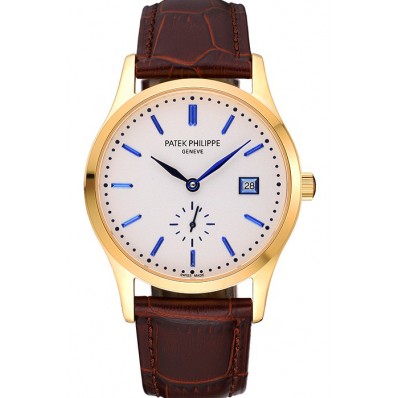 Patek Philippe Calatrava White Dial Gold Case Brown Leather Strap 622844