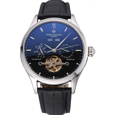 Patek Philippe Day Date Tourbillon Black Dial Stainless Steel Case Black Leather Strap 622839