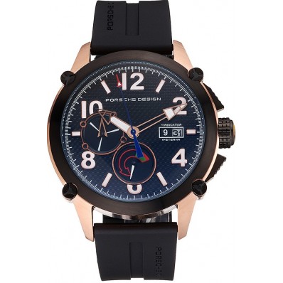 Porsche Design Indicator Black Dial Gold Case Black Rubber Strap