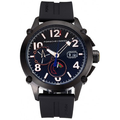 Porsche Design Indicator Black Dial Gold Numerals Black PVD Case Black Rubber Strap