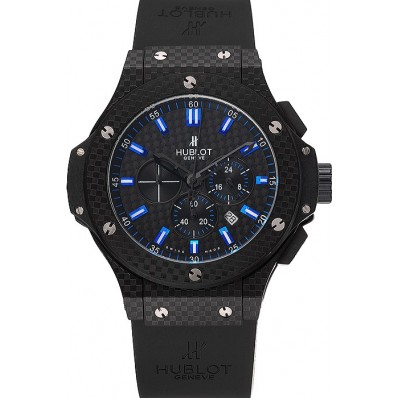 Replica 1:1 Hublot Big Bang Carbon Dial With Blue Markings Carbon Case And Bezel Black Rubber Strap 622774