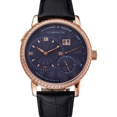 Replica A. Lange & Sohne Little Lange Blue Dial Rose Gold Case Black Leather Strap
