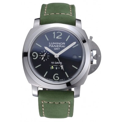 Replica Best Panerai Luminor GMT Stainless Steel Bezel Green Leather Bracelet 622318