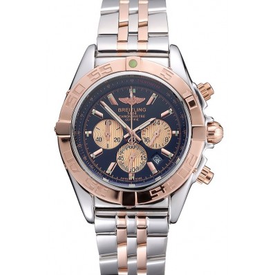 Replica Breitling Chronomat Black Dial Rose Gold Bezel And Subdials Stainless Steel Case Two Tone Bracelet