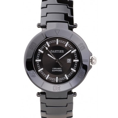 Replica Cartier Pasha 43mm Black Dial Black Ceramic Case Rubber Bracelet