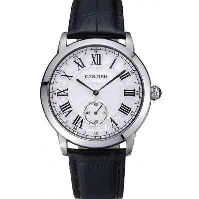 Replica Cartier Ronde Louis White Dial Black Leather Strap 621977