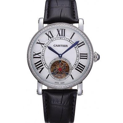 Replica Cartier Rotonde Flying Tourbillon Diamonds White Dial 621954