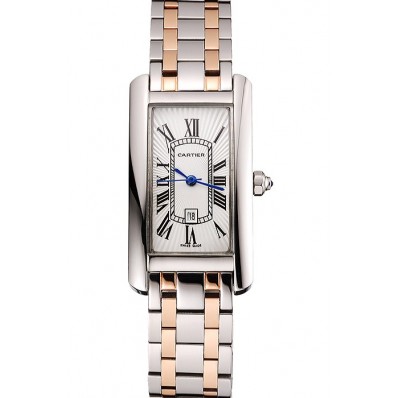 Replica Cartier Tank Americaine 21mm White Dial Stainless Steel Case Two Tone Bracelet