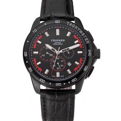 Replica Chopard Mille Miglia GTS Black Dial Black Leather Bracelet 1453997