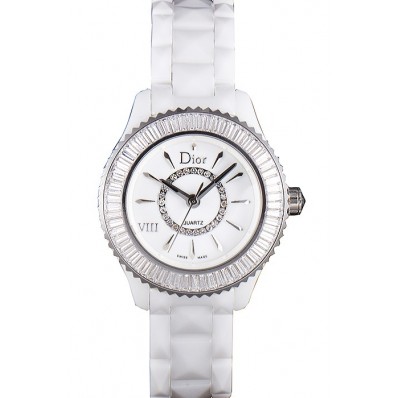 Replica Dior VIII Baguette Cut White Diamonds with Diamond Encrusted Dial cd06 621359
