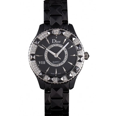 Replica Dior VIII Diamond Encrusted Black Bezel Black Bracelet cd09 621362