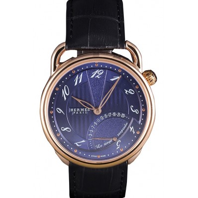 Replica Hermes Classic Croco Leather Strap Navy Dial 801404