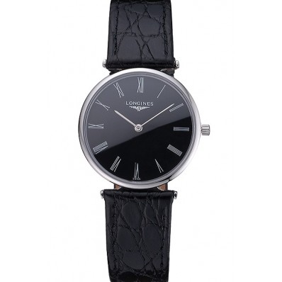 Replica Longines La Grande Classique Black Dial Black Leather Band Homme 622131