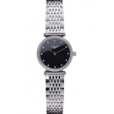 Replica Longines La Grande Classique Stainless Steel Black Dial Diamond Bezel Femme 622108
