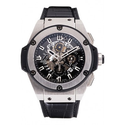 Replica Luxury Swiss Hublot Big Bang Limited Edition Formula 1 Black Skeletonised Dial Steel Case Black Leather Strap 622883