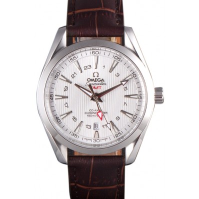 Replica Omega Seamaster Silver Bezel with White Dial and Brown Leather Band 621573