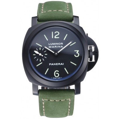 Replica Panerai Luminor Marina Ion Plated Stainless Steel Bezel Green Leather Bracelet 622312