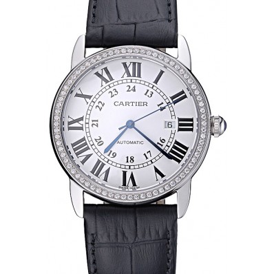 Replica Swiss Cartier Ronde Solo Stainless Steel Diamond Case White Dial Roman Numerals 622195