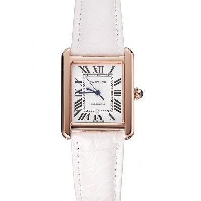 Replica Swiss Cartier Tank Solo White Dial Gold Case White Leather Bracelet 1453896