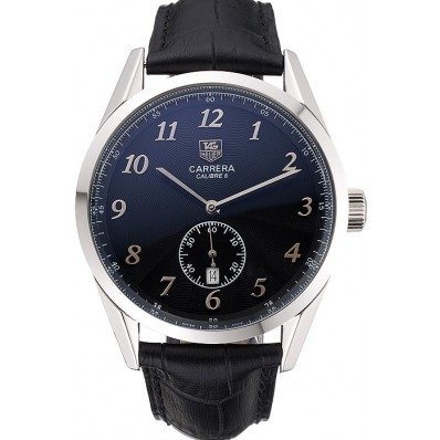 Replica Tag Heuer Carerra Calibre 6 Black Dial Stainless Steel Bezel Black Leather Band 622162