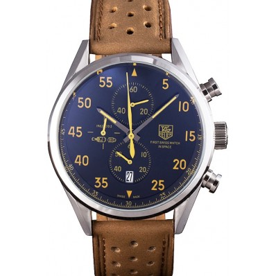 Replica Tag Heuer Carrera SpaceX Silver Bezel with Black Dial and Light Brown Leather Strap tag264 621535