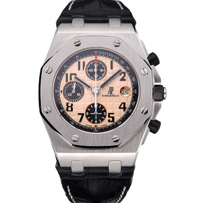 Swiss Audemars Piguet Royal Oak Offshore Gold Dial Stainless Steel Case Black Leather Strap 622849