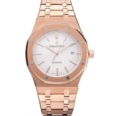 Swiss Audemars Piguet Royal Oak White Dial Rose Gold Case And Bracelet