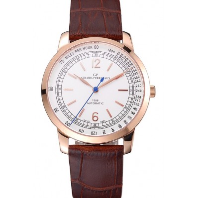 Swiss Girard-Perregaux 1966 Automatic White Dial Gold Case Brown Leather Strap