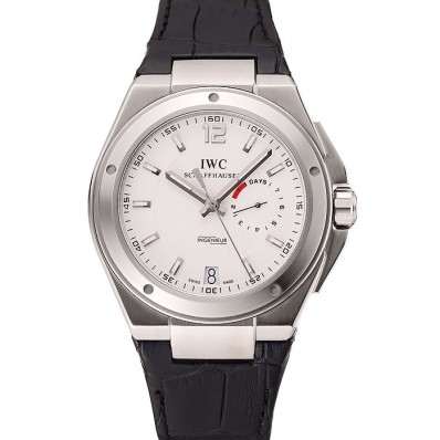 Swiss IWC Big Ingenieur 7-Day Power Reserve White Dial Silver Case Black Leather Bracelet 1453924