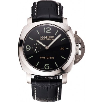 Swiss Panerai Luminor Marina 1950 3 Days Black Dial Stainless Steel Case Black Leather Strap