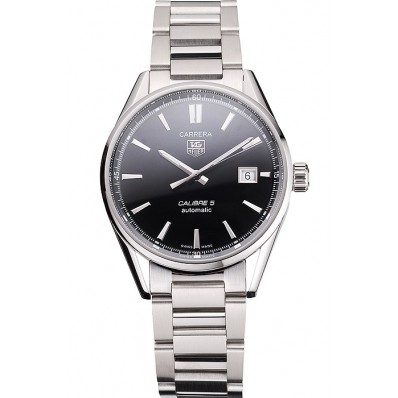 Swiss Tag Heuer Carrera Calibre 5 Black Dial Stainless Steel Case And Bracelet