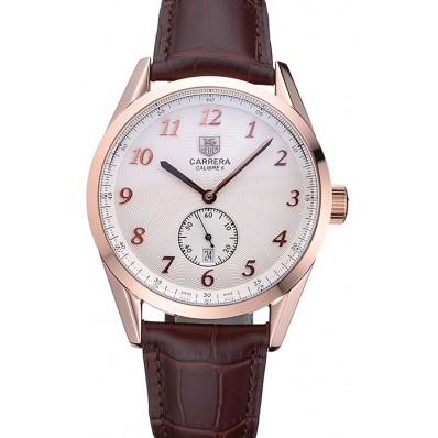 Tag Heuer Carerra Calibre 6 White Dial Red Numbers Brown Leather Band 622161