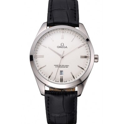Top Imitation Omega Tresor Master Co-Axial White Dial Stainless Steel Case Black Leather Strap