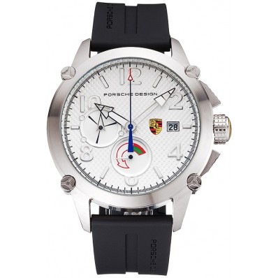 Top Porsche Design Indicator White Dial Steel Case Black Rubber Strap