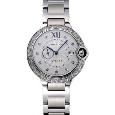 Top Swiss Cartier Ballon Bleu Diamond Case White Dial Stainless Steel Bracelet 622673