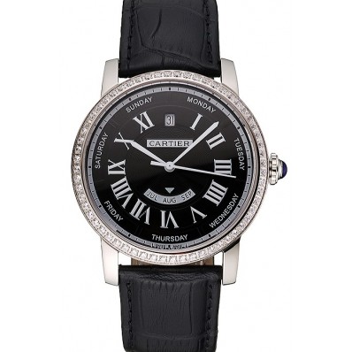 Top Swiss Cartier Ballon Bleu GMT Silver Dial Stainless Steel Case Black Leather Strap