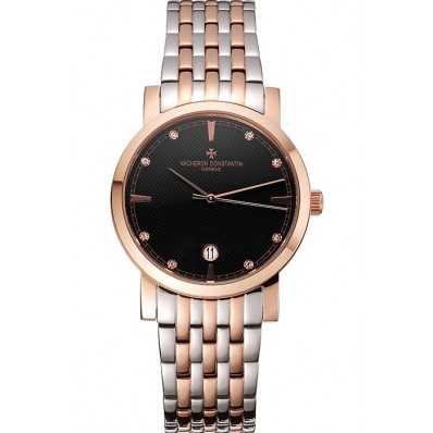 Vacheron Constantin Fine Black Dial Rose Gold Case Two Tone Bracelet