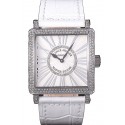 2016 Franck Muller Master Square Diamond Encrusted Stainless Steel Bezel White Croco Bracelet 80284