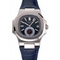 AAA Imitation Patek Philippe Nautilus Blue Dial Stainless Steel Case Blue Leather Strap