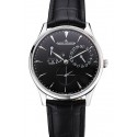AAA Swiss Jaeger LeCoultre Master Ultra Thin Reserve De Marche Black Dial Stainless Steel Case Black Leather Strap